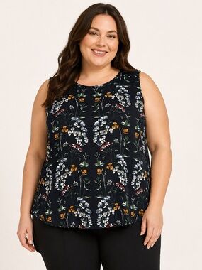 Mario Serrani Floral Sleeveless High-Low Blouse Navy Plus XXL